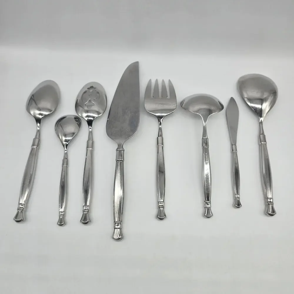 Oneida Act 1 Glossy Stainless Heirloom Cube Flatware Serving Set of 8 pieces